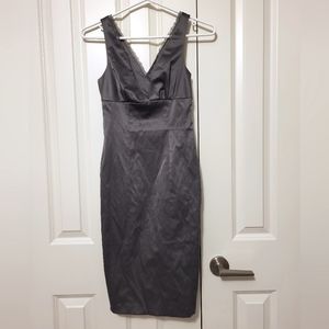 Gray satin plunge pencil dress size XS